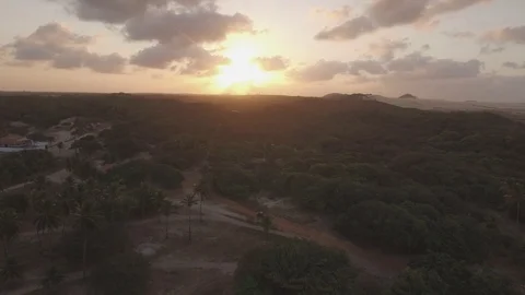 4K Drone shot of sunset over forest Stock Footage 85914716