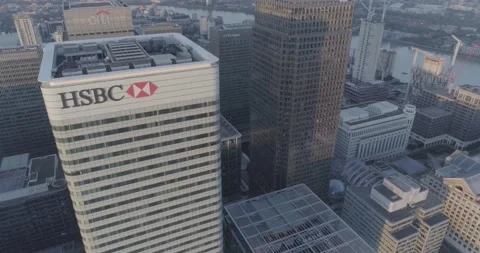 [4K] Drone Shot of Two Banks in London's Financial District at Sunrise Stock Footage