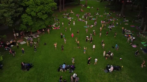 4K Drone Silent Disco Upper Sellwood Park Portland Oregon Stock Footage 157611279