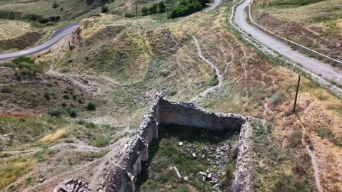 4K Drone Slow Flyover Over Ancient Ruins of Historic Caravanserai Stock Footage 336247580
