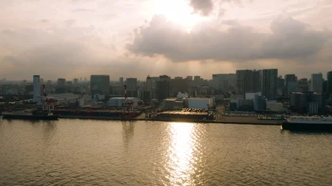 4k drone - Sunset over the skyline of Tokyo, Japan.  Capital city cityscape Stock Footage 96076650