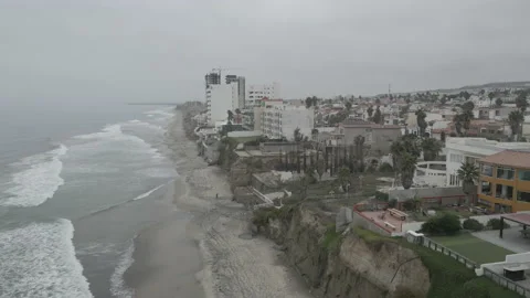 4K DRONE Tijuana Beach Facing North Towards San Diego Border, 60fps Stock Footage 219664095