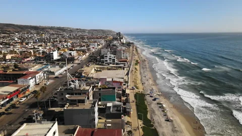 4K DRONE Tijuana, Mexico Beach - Flying South Stock Footage 219695194