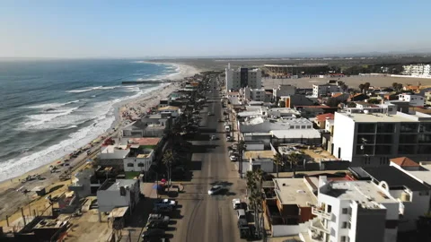 4K DRONE Tijuana, Mexico Beach - Flying North over Avenida Del Pacifico Stock Footage 219695224