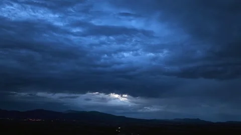 4K Drone Timelapse Of Deep Blue Hour Over Mountains And Distant Car Lights Stock Footage 341002134
