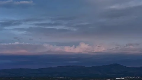 4K Drone Timelapse Of Fast Sunset Clouds Over Mountains Stock Footage 346894316