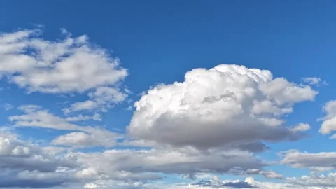 4K Drone Timelapse of a Single White Cloud Moving and Morphing in a Blue Sky Stock Footage 335013897