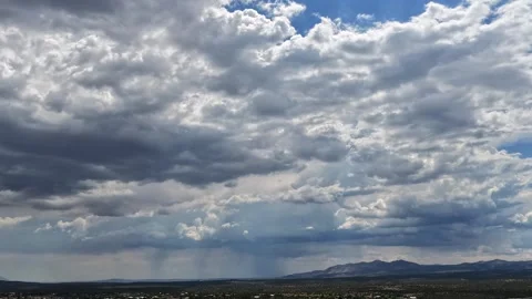 4K Drone Timelapse Of Swift Overhead Clouds And Distant Rain Stock Footage 341087415