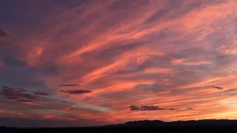 4K Drone Timelapse: Vibrant Feathered Clouds Over Desert Mountain Sunset Stock Footage 337711065