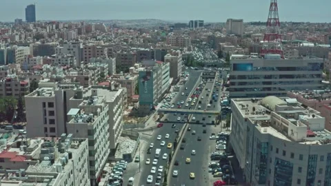 4K Drone title down shot for a crowded busy street in Amman - Jordan 5/5/2023 Vídeo Stock 297232425