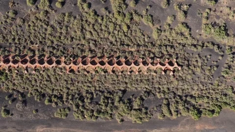4K Drone Top Down: Historic Mining Era Coal Oven Array Ruins Stock Footage 337711092