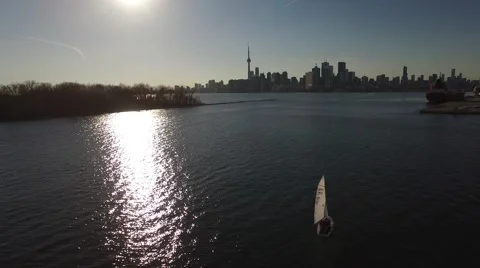 4K Drone - Toronto Skyline With Foreground Sailboat Stock Footage 62864018