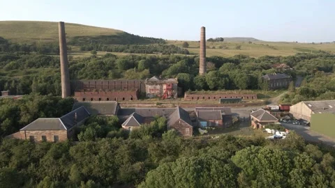 4K Drone Tracking Along Slag Heap Towards Waterside Ironworks, Dalmellington Stock Footage 340006914