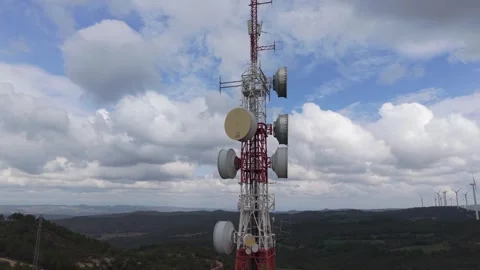 4K Drone Upward Telecom Tower Stock-Footage 304207484