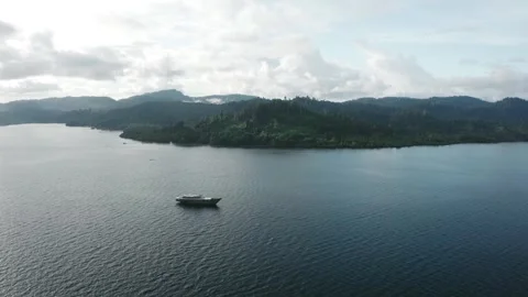 4K drone vessel moored off a rainforest In Papua New Guinea 스톡 동영상 307600445