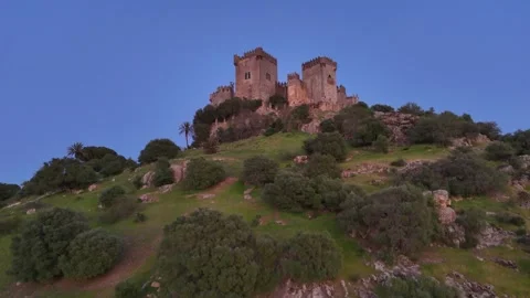4K drone video: Almodovar Castle at blue hour twilight in Spain Stock Footage 332552892