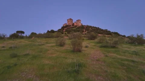 4K drone video: Almodovar Castle at blue hour twilight in Spain Stock Footage 332552914