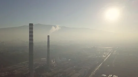 4K Drone video of chimneys and air polution Stock Footage