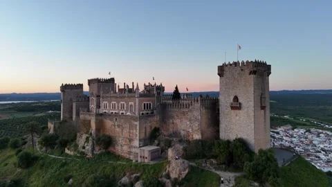 4K drone video: Cinematic sunset at Almodovar Castle in Spain Stock Footage 332552890