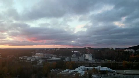 4k drone video of clouds and autumn time in coastal towns of Finland. Stock Footage 260556595