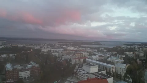 4k drone video of clouds and autumn time in coastal towns of Finland. Stock Footage 260556606