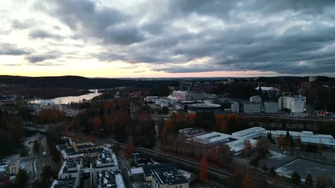4k drone video of clouds and autumn time in coastal towns of Finland. Stock Footage 260556824