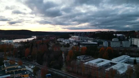 4k drone video of clouds and autumn time in coastal towns of Finland. Stock Footage 260556826