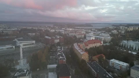 4k drone video of clouds and autumn time in coastal towns of Finland. Stock Footage 260556831