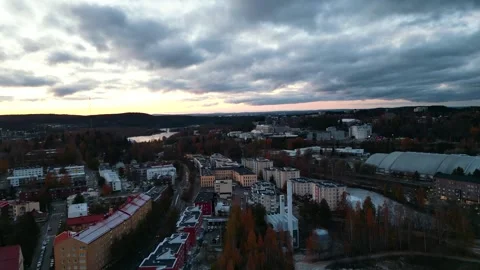 4k drone video of clouds and autumn time in coastal towns of Finland. Stock Footage 260557186