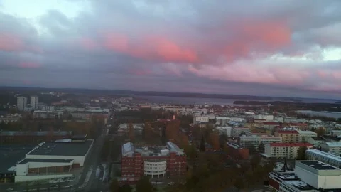 4k drone video of clouds and autumn time in coastal towns of Finland. Stock Footage 260557438