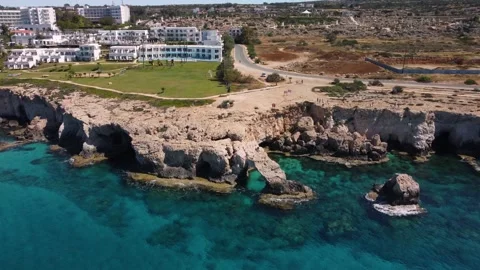 4K drone video of crystal clear water and rocky beach, Cyprus Stock Footage 237356627