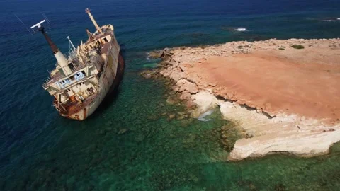 4K drone video, EDRO III shipwreck, Paphos, Cyprus Stock Footage 237344837