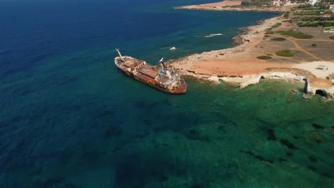 4K drone video of the EDRO III shipwreck in Cyprus Stock Footage 237356935