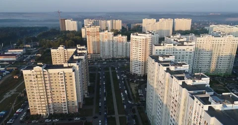 4K drone video of flying over the urban real estate. Kuznechiki, Podolsk Stock Footage 95142002
