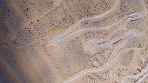 4K Drone Video of Gata Loops in Ladakh – Curvy Road in High Mountain Valley Stock Footage 310448915