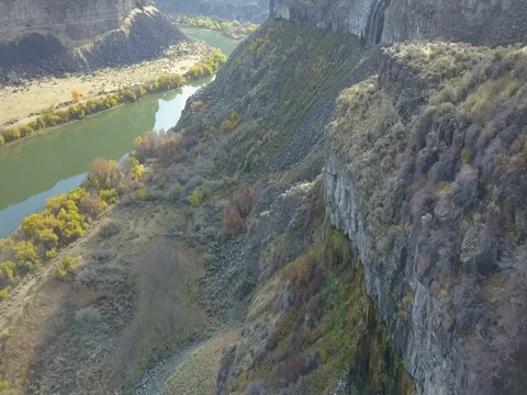 4K Drone Video Inside the Snake River Canyon in Twin Falls, Idaho - Autumn Video stock 83609809