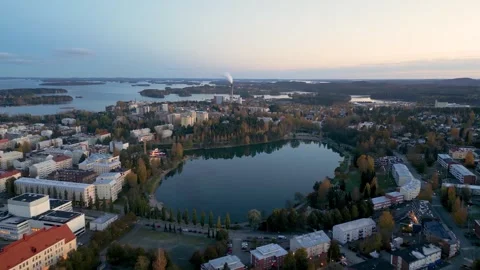 4k drone video of landscape, lakes and architecture of Kuopio city of Finland. Stock Footage 255048256