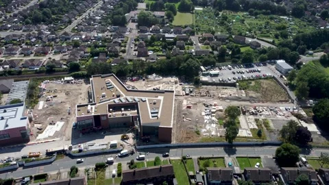 4K drone video of the new Barton Manor school being built in Canterbury Stock Footage 158282885