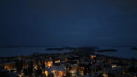4k Drone video of night time during winter in Tallinn city of Estonia Stock Footage 260557598
