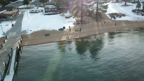 4K Drone Video over clear lake Stock Footage 143830674
