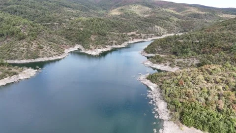 4k Drone Video, reflection of cloudy sky over the water of lake Stock Footage 286049011