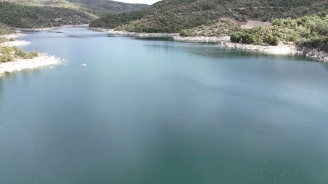 4k Drone Video, reflection of cloudy sky over the water of lake Video stock 286050946