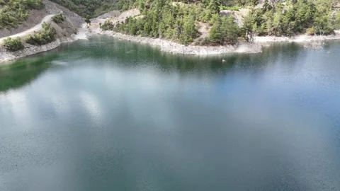 4k Drone Video, relection of cloudy sky over the water of lake Stock Footage 286050836