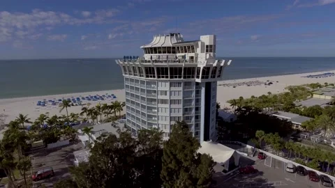 4K Drone Video of Round Bellwether Resort Building on the Gulf of Mexico Video stock 231952791
