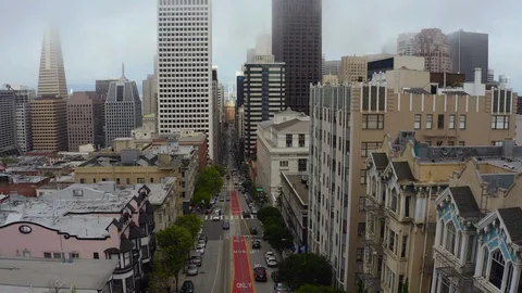 4K Drone Video of San Francisco City Streets with Fog Stock Footage