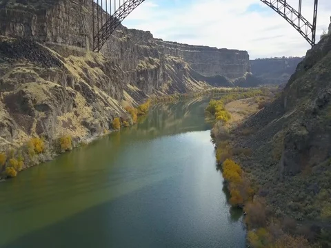 4K Drone Video of Snake River Canyon in Twin Falls, Idaho - Autumn Video stock 83609283