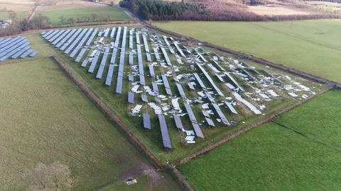 4k Drone video of storm damaged solar farm Stock Footage 237767781