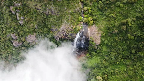 4K drone video of Waterfalls inside a forest in Tamil Nadu, India Stock Footage 148386271