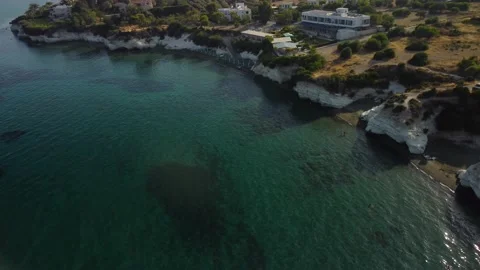 4K drone video of the white rocks and crystal clear water Stock Footage 237374630