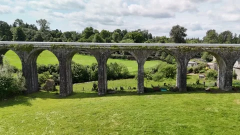4K Drone View of Borris Viaduct and Grazing Sheep Stock-Footage 333335708